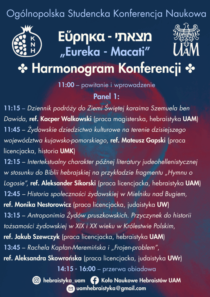 Plakat promujący Ogólnopolską Studencką Konferencję Naukową "Eureka-Macati" cz. 2 (harmonogram konferencji).